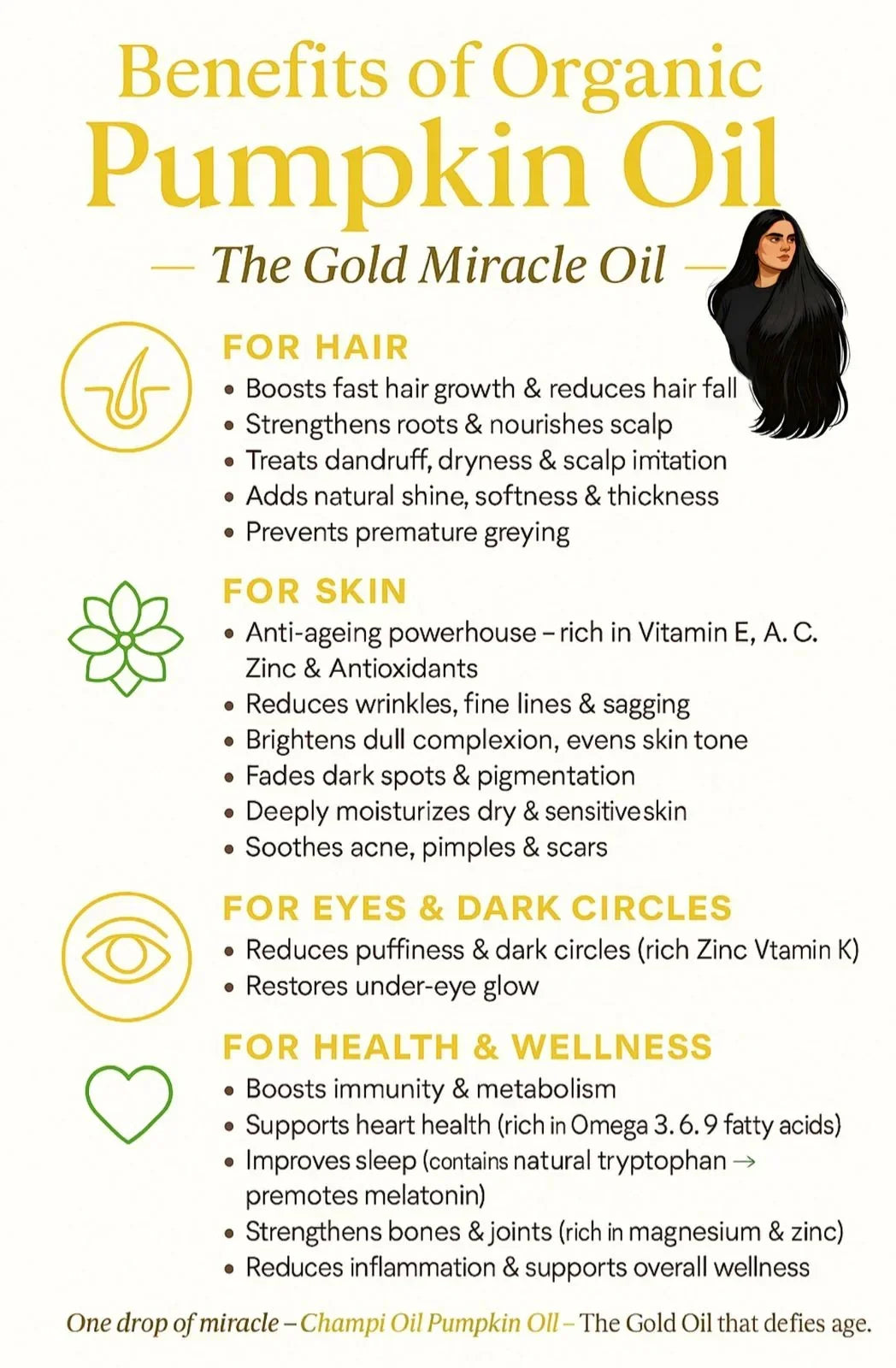 Benefits of organic pumpkin oil for hair growth, skin care, reducing dark circles, and overall health