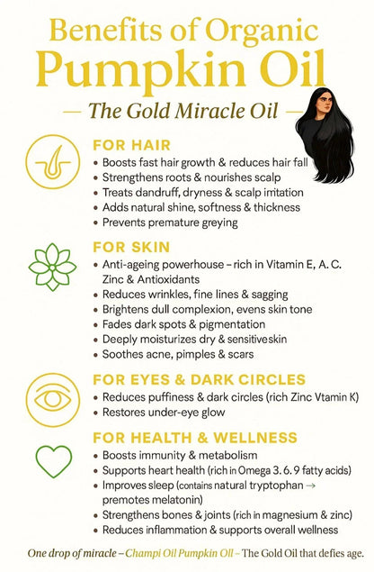 Benefits of organic pumpkin oil for hair growth, skin care, reducing dark circles, and overall health
