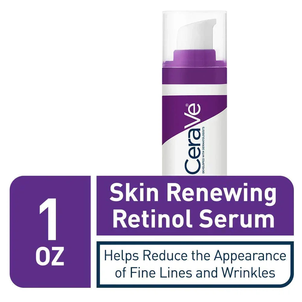 1 oz CeraVe Skin Renewing Retinol Serum bottle reducing fine lines and wrinkles