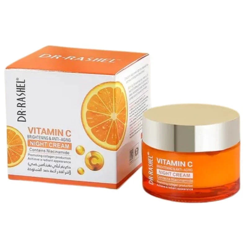 DR RASHEL Vitamin C Brightening & Anti-Aging Night Cream with Niacinamide in orange jar and box