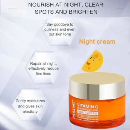 Dr Rashel Vitamin C night cream jar with benefits: brightens, reduces fine lines, moisturizes, improves elasticity