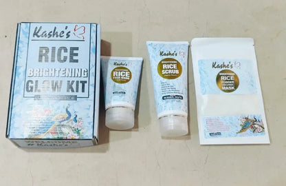 Kashe's Rice Brightening Glow Kit with scrub, mask, and cream
