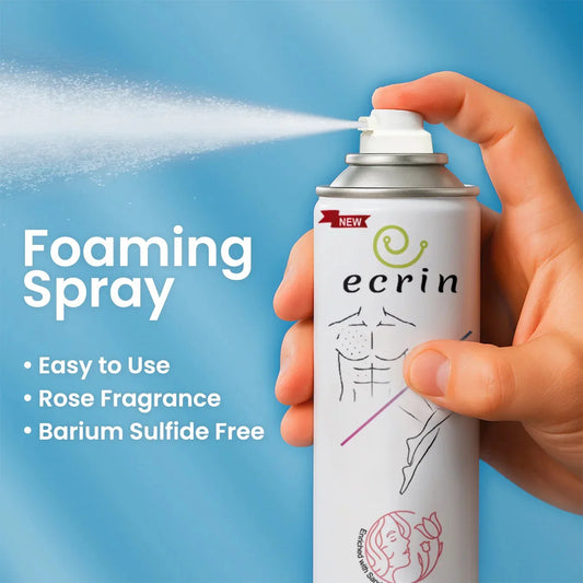 Hand spraying Ecrin foaming spray with rose fragrance, easy to use and barium sulfide free